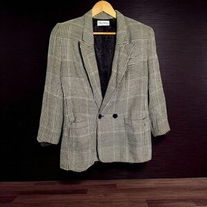 Paul Stanley Sz 12 Black and White Checkered Blazer Wool Blend